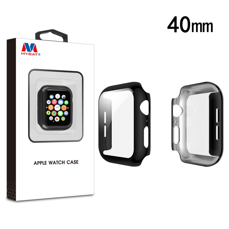 MyBat Fusion Protector Case (with Tempered Glass Screen Protector) for Apple Watch Series 4 44mm/Watch SE 44mm / Watch Series 6 44mm - Electroplated Black