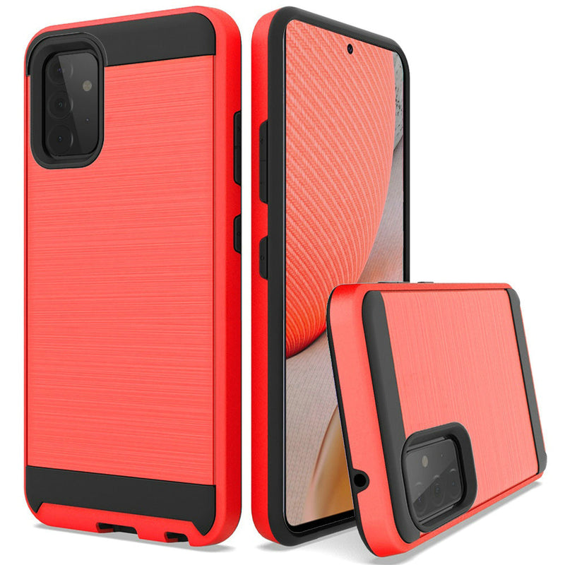 For Samsung Galaxy A72 5G Metallic Design Hybrid Case Cover - Red