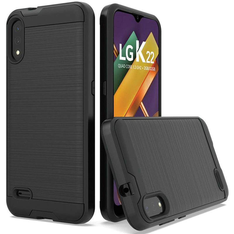 For LG K22 K32 5G Metallic Design Hybrid Case Cover - Black