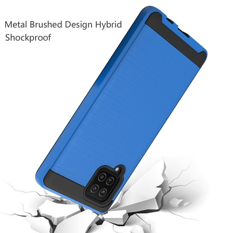 For Samsung A42 5G Metal Brushed Design Hybrid Case Cover - Blue