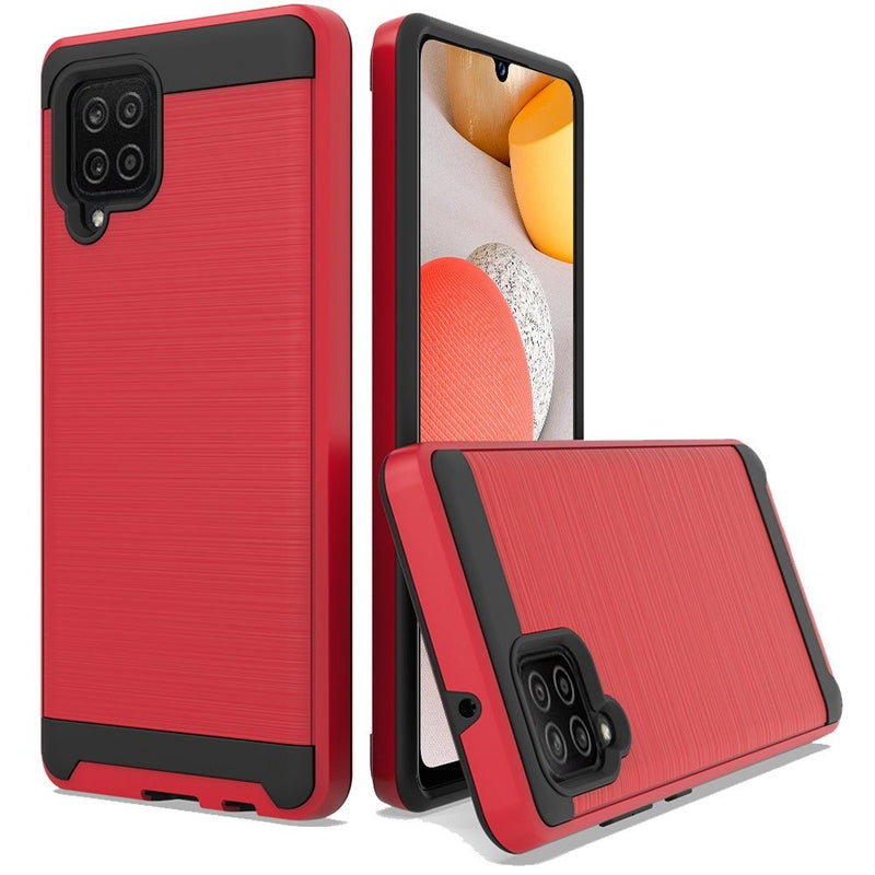 For Samsung A42 5G Metal Brushed Design Hybrid Case Cover - Red