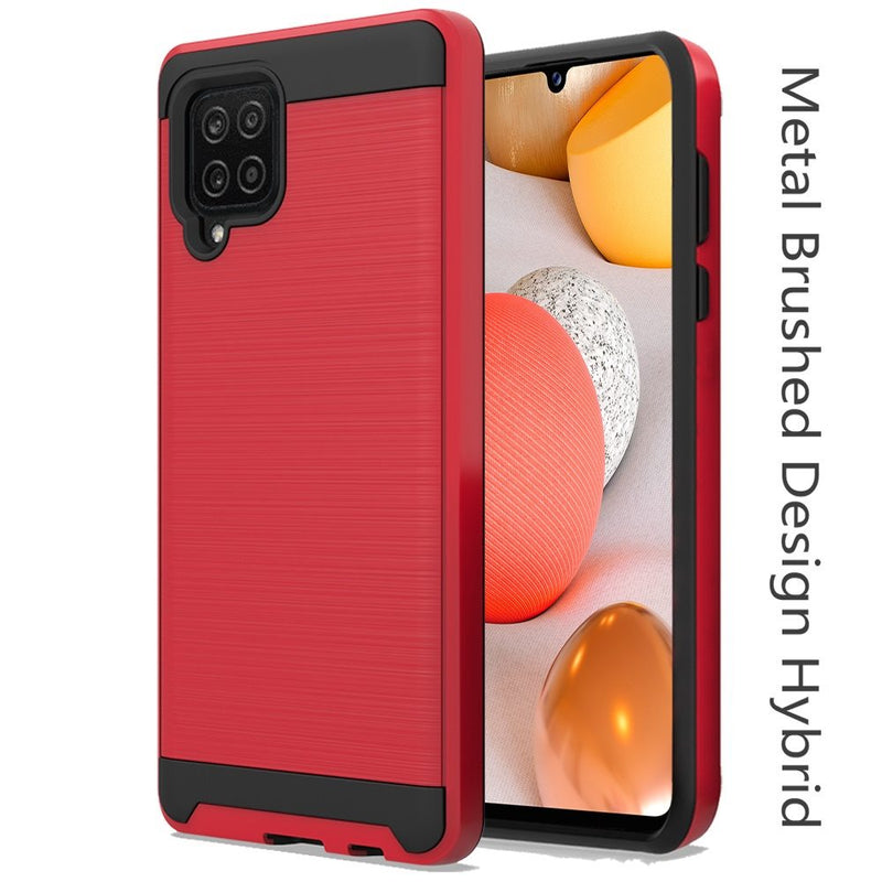 For Samsung A42 5G Metal Brushed Design Hybrid Case Cover - Red