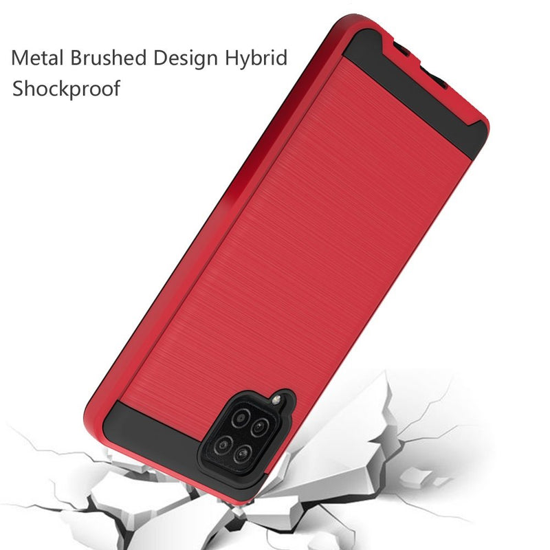 For Samsung A42 5G Metal Brushed Design Hybrid Case Cover - Red