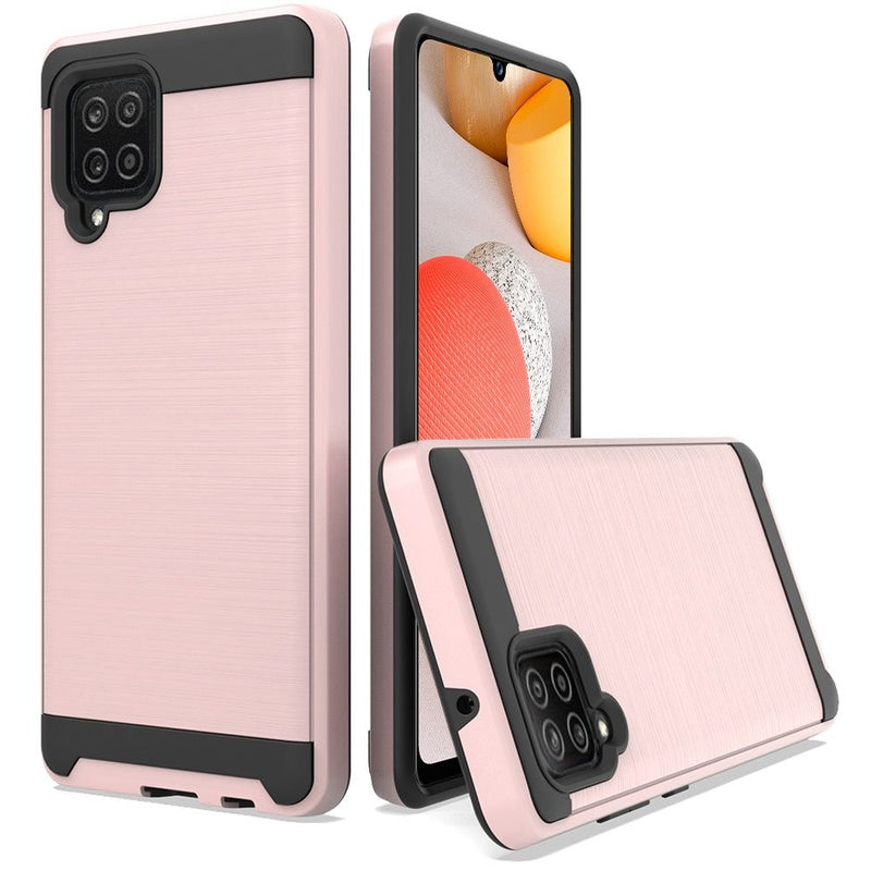 For Samsung A42 5G Metal Brushed Design Hybrid Case Cover - Rose Gold