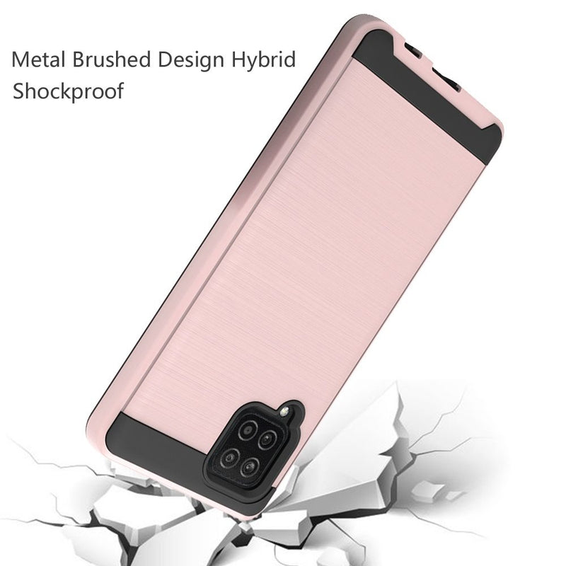 For Samsung A42 5G Metal Brushed Design Hybrid Case Cover - Rose Gold