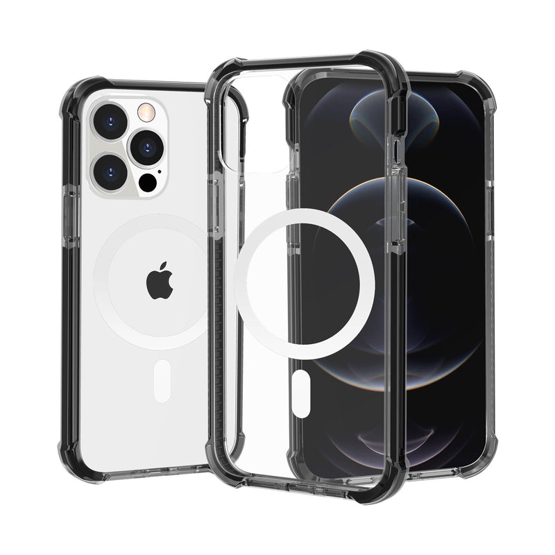 For Apple iPhone 14 PRO 6.1" MegSafe Compatible Acrylic Tough 2.5mm Transparent ShockProof Hybrid Case Cover - Black