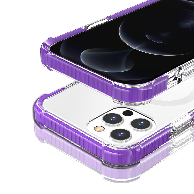 For Apple iPhone 14 PRO 6.1" MegSafe Compatible Acrylic Tough 2.5mm Transparent ShockProof Hybrid Case Cover - Purple