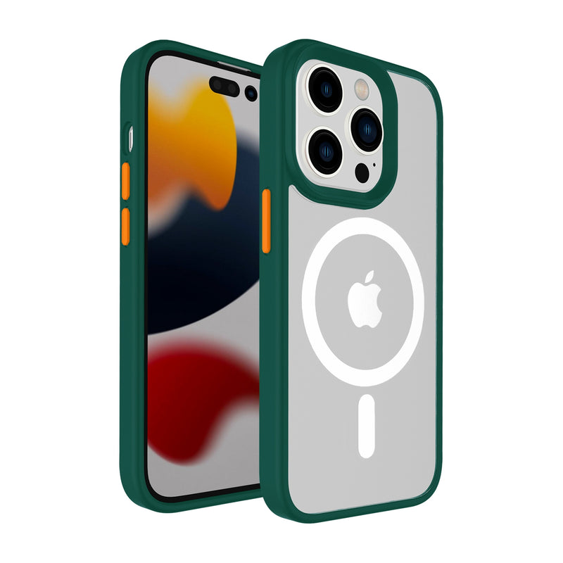 For Apple iPhone 14 PRO 6.1" Core Magsafe Colorful Buttons Thick 2mm Hybrid Case Cover - Midnight Green