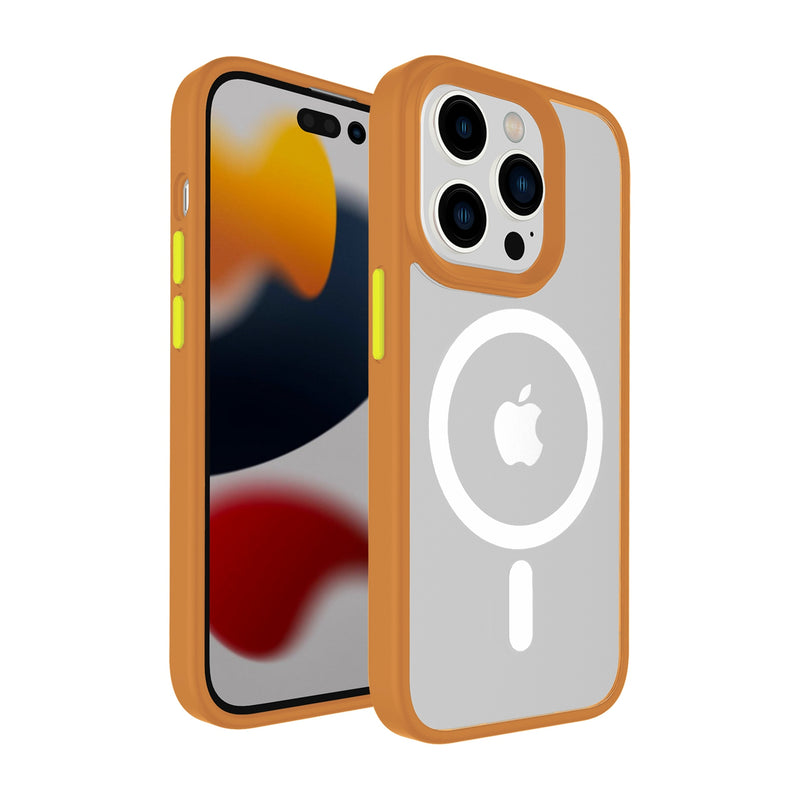 For Apple iPhone 14 PRO MAX 6.7" Core Magsafe Colorful Buttons Thick 2mm Hybrid Case Cover - Orange