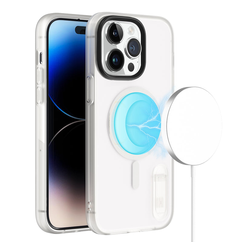For Apple iPhone 14 PRO 6.1" MagSafe Compatible Circle Design Hybrid with Stand Case Cover - Clear/Clear