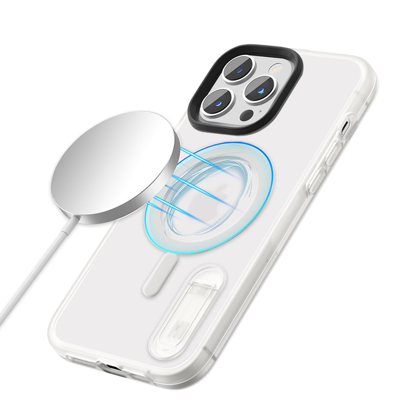 For Apple iPhone 14 PRO 6.1" MagSafe Compatible Circle Design Hybrid with Stand Case Cover - Clear/Clear