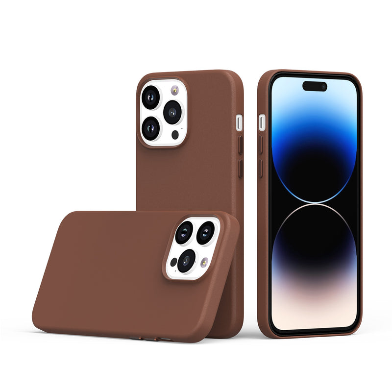 For Apple iPhone 14 PRO MAX 6.7" MagSafe Compatible Original Invisible Circle Premium PU Leather Case With Colored Metal Buttons - Saddle Brown