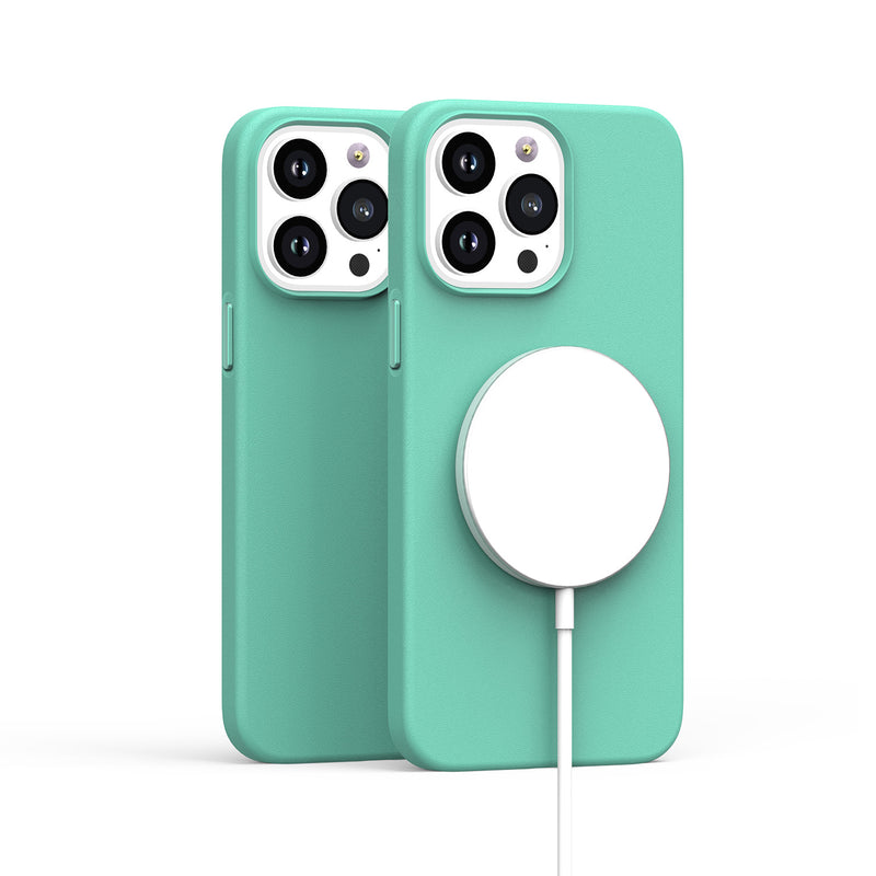 For Apple iPhone 14 PRO MAX 6.7" MagSafe Compatible Original Invisible Circle Premium PU Leather Case With Colored Metal Buttons - Teal