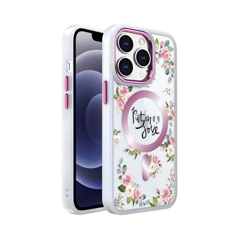 For Apple iPhone 14 PRO MAX 6.7" Quotation MagSafe Transparent Design Hybrid Case Cover - Floral C
