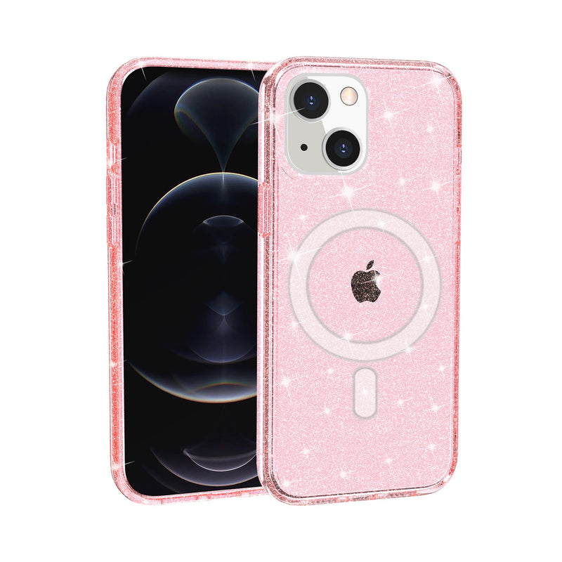 For Apple iPhone 14 PRO 6.1" MegSafe Compatible Glitter Ultra Thick 3mm Transparent Hybrid Case Cover - Pink