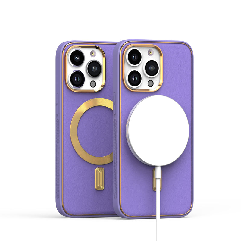 For Apple iPhone 14 PRO 6.1" MagSafe Compatible Ultimate Quality PU Leather Hybrid Case Cover - Light Purple