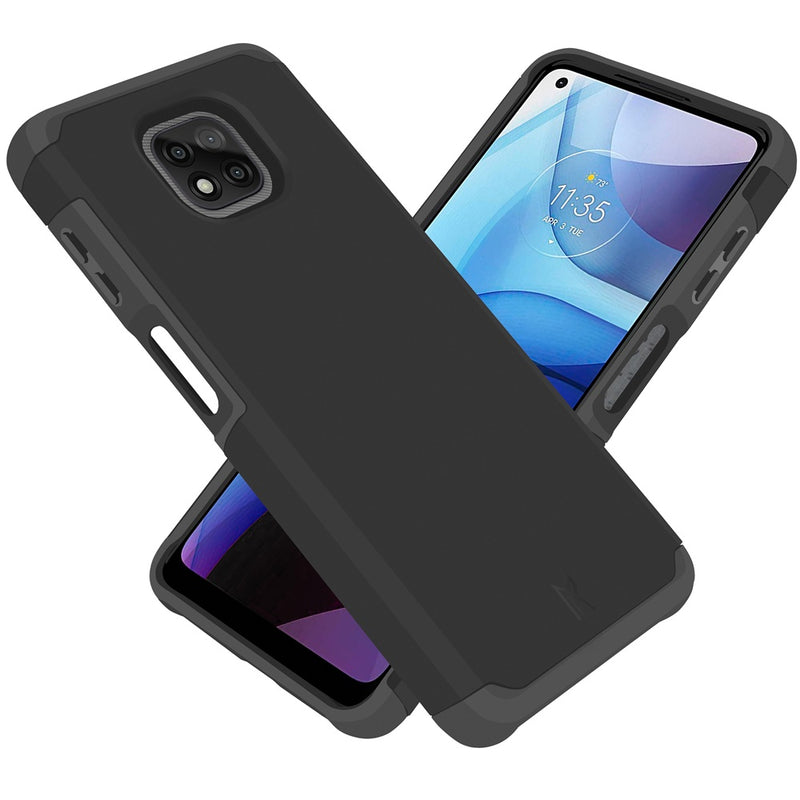 For Moto G Power 2021 Premium Minimalistic Slim Tough ShockProof Hybrid Case Cover - Black