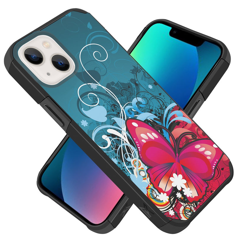 For iPhone 13 Premium Minimalistic Slim Tough ShockProof Hybrid Case Cover - Butterfly Bliss