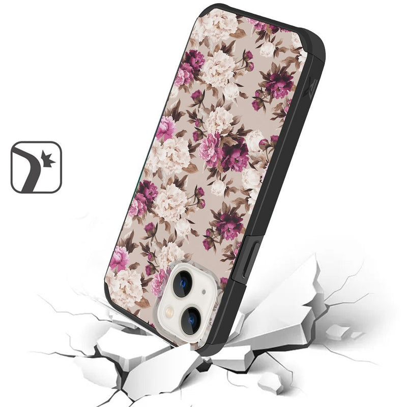 For iPhone 13 Premium Minimalistic Slim Tough ShockProof Hybrid Case Cover - Floral Bouquet