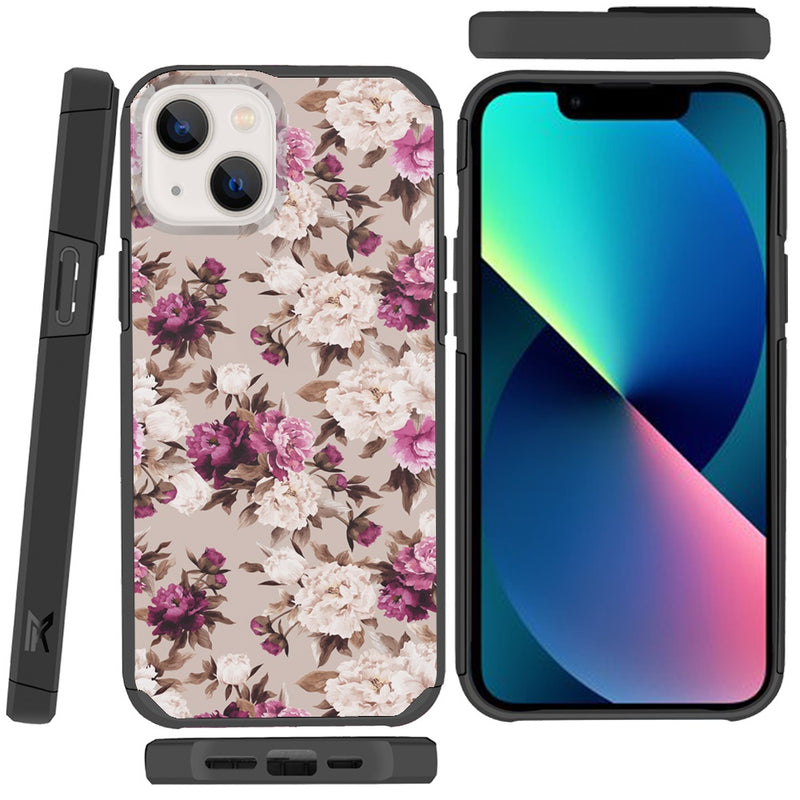 For iPhone 13 Premium Minimalistic Slim Tough ShockProof Hybrid Case Cover - Floral Bouquet