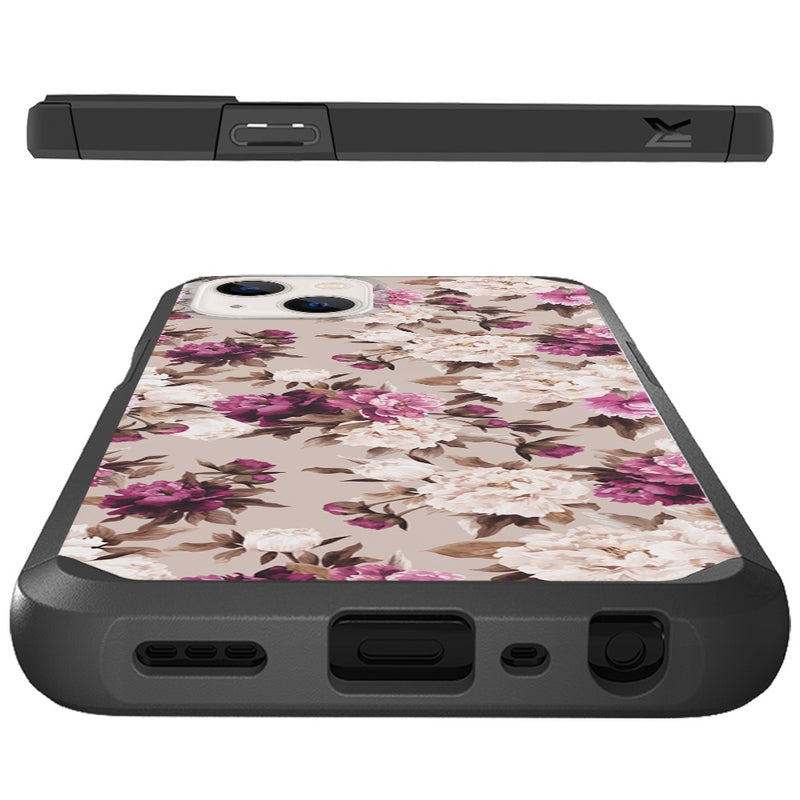 For iPhone 13 Premium Minimalistic Slim Tough ShockProof Hybrid Case Cover - Floral Bouquet