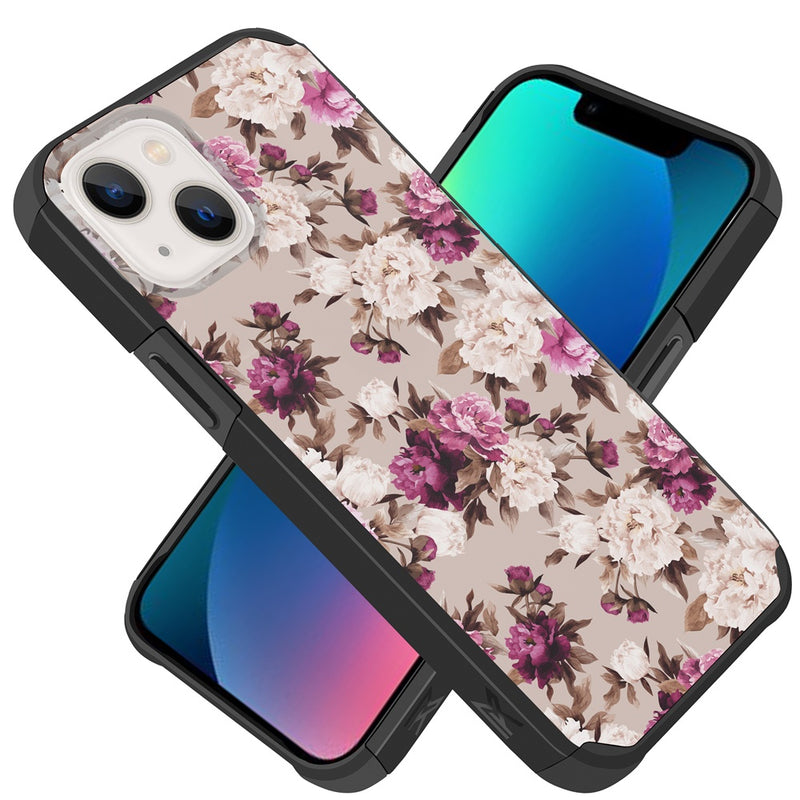 For iPhone 13 Premium Minimalistic Slim Tough ShockProof Hybrid Case Cover - Floral Bouquet