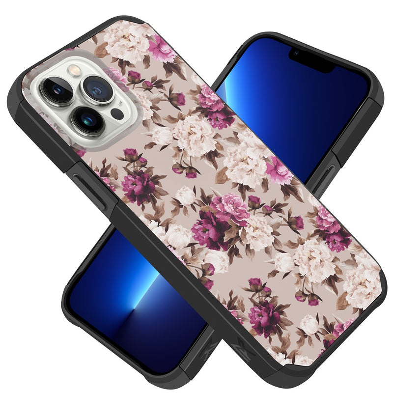 For iPhone 13 Pro Premium Minimalistic Slim Tough ShockProof Hybrid Case Cover - Floral Bouquet