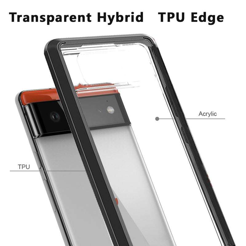 For Google Pixel 6 Pro Clear Transparent Hybrid Case Cover - Clear PC + Black TPU