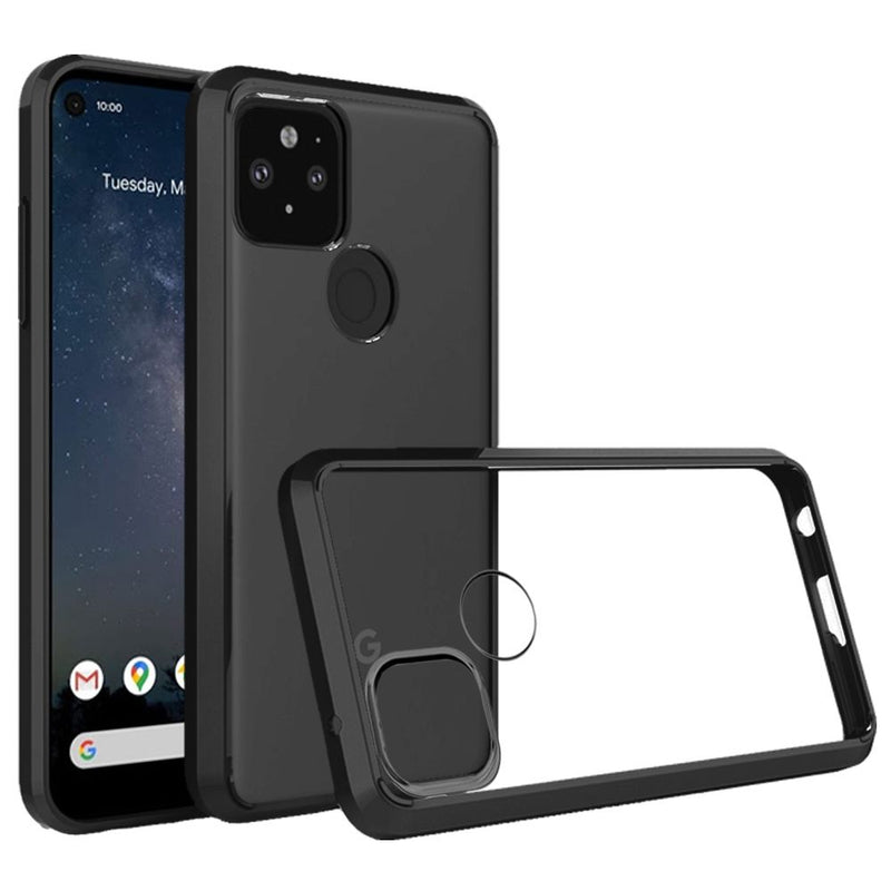 For Google Pixel 5 Clear Transparent Hybrid Case Cover - Clear PC + Black TPU