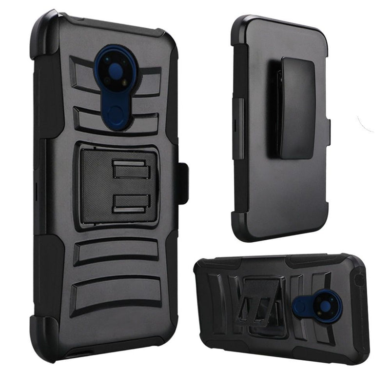 For Nokia C5 Endi Premium Holster Clip Kickstand Case Cover - Black/Black