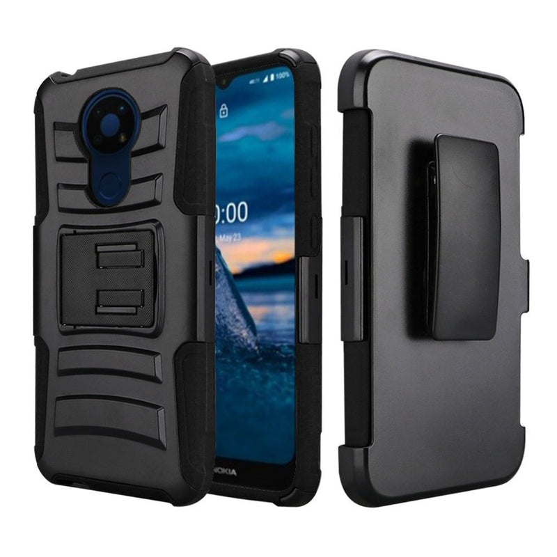 For Nokia C5 Endi Premium Holster Clip Kickstand Case Cover - Black/Black