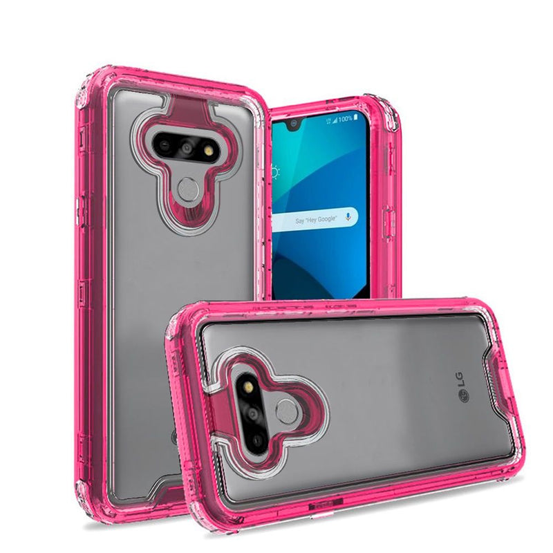 For LG Harmony 4 Premium Transparent Clear Hybrid Case Cover - Clear/Hot Pink