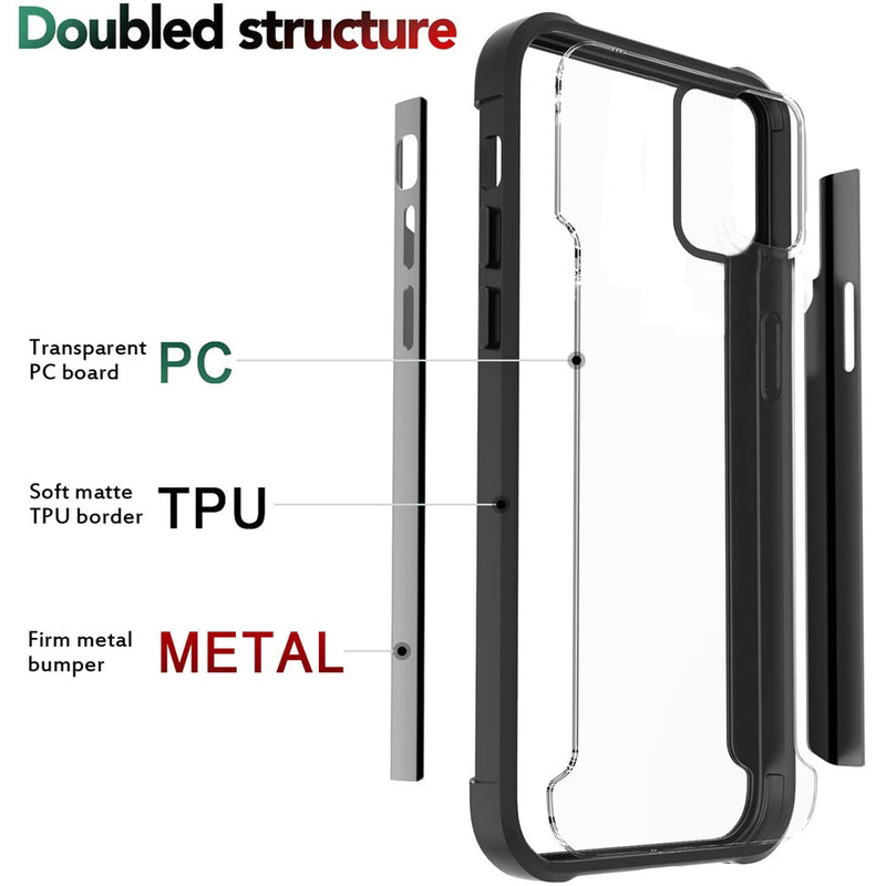 For Samsung Galaxy A52 5G Aluminium Alloy Transparent PC TPU Slick Hybrid - Black