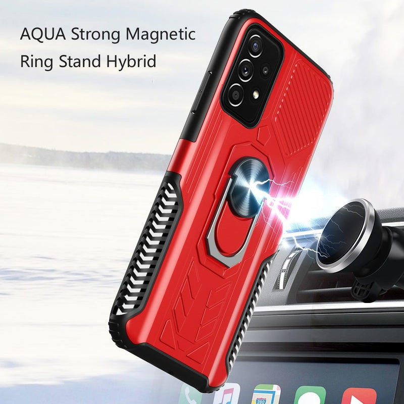 For Samsung A32 5G AQUA Strong Magnetic Ring Stand Hybrid Case Cover - Red