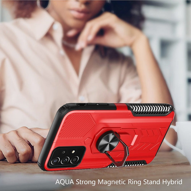 For Samsung A32 5G AQUA Strong Magnetic Ring Stand Hybrid Case Cover - Red