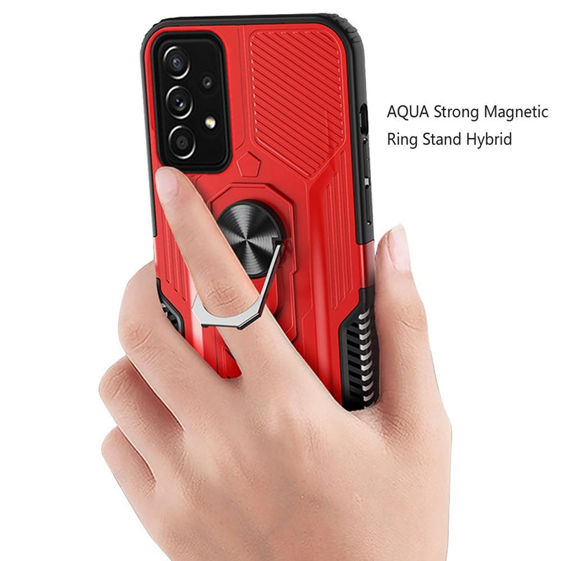 For Samsung A32 5G AQUA Strong Magnetic Ring Stand Hybrid Case Cover - Red