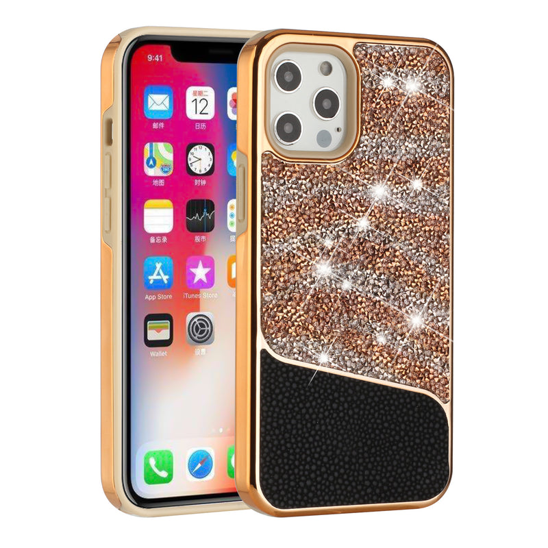 For Apple iPhone 14 PRO MAX 6.7" Bling Animal Design Glitter Hybrid Case Case - Gun Rose Zebra