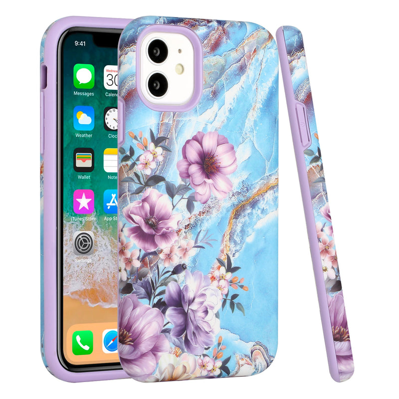 For iPhone 14 PLUS Bliss Floral Solid Design Hybrid Cover Case - Floral D