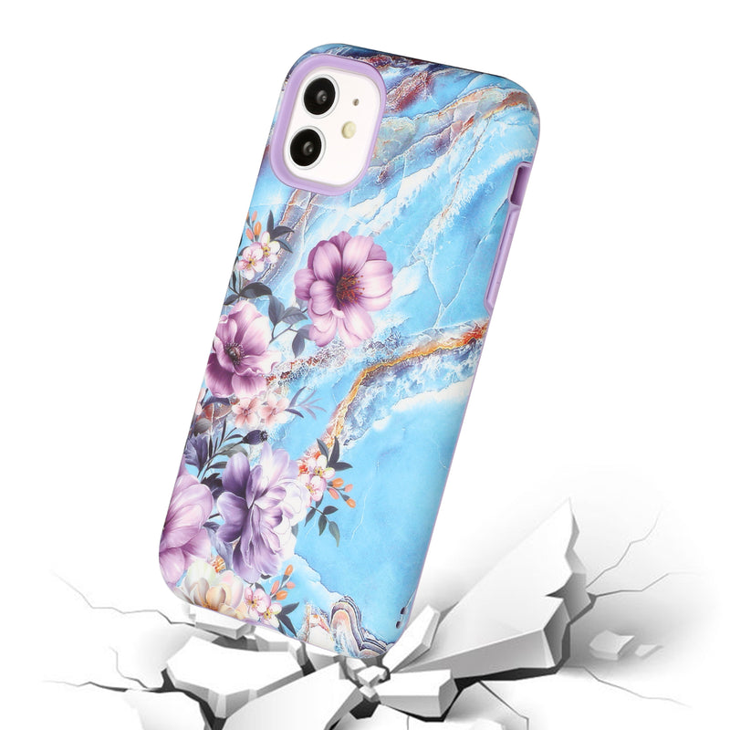 For iPhone 14 PLUS Bliss Floral Solid Design Hybrid Cover Case - Floral D