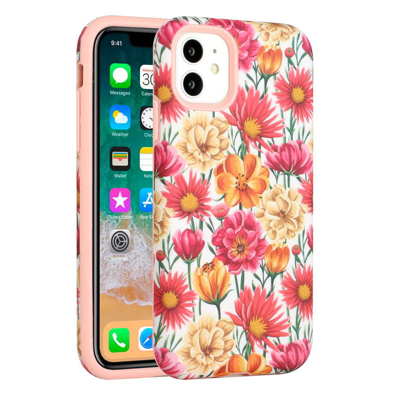 For Apple iPhone 14 PRO 6.1" Bliss Floral Solid Design Hybrid Cover Case - Floral G
