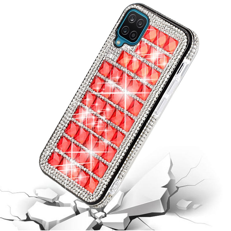 For Samsung A12 Bling Diamond Shiny Crystal Case Cover - Red