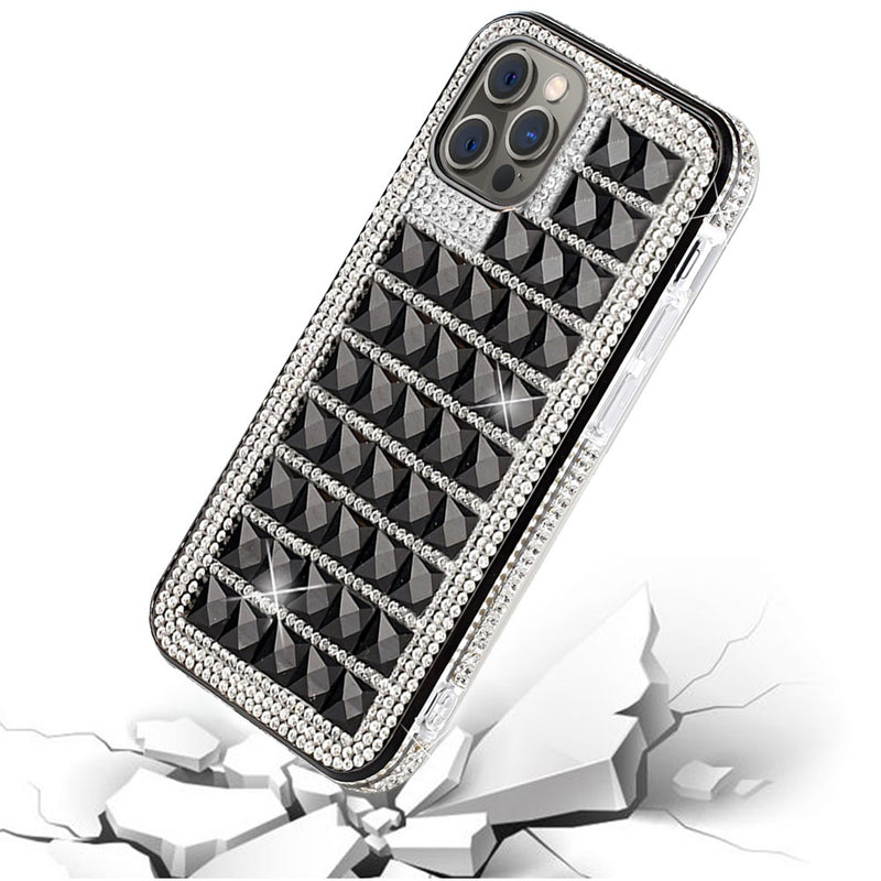 For iPhone 12 Pro Max 6.7 Bling Diamond Shiny Crystal Case Cover - Black