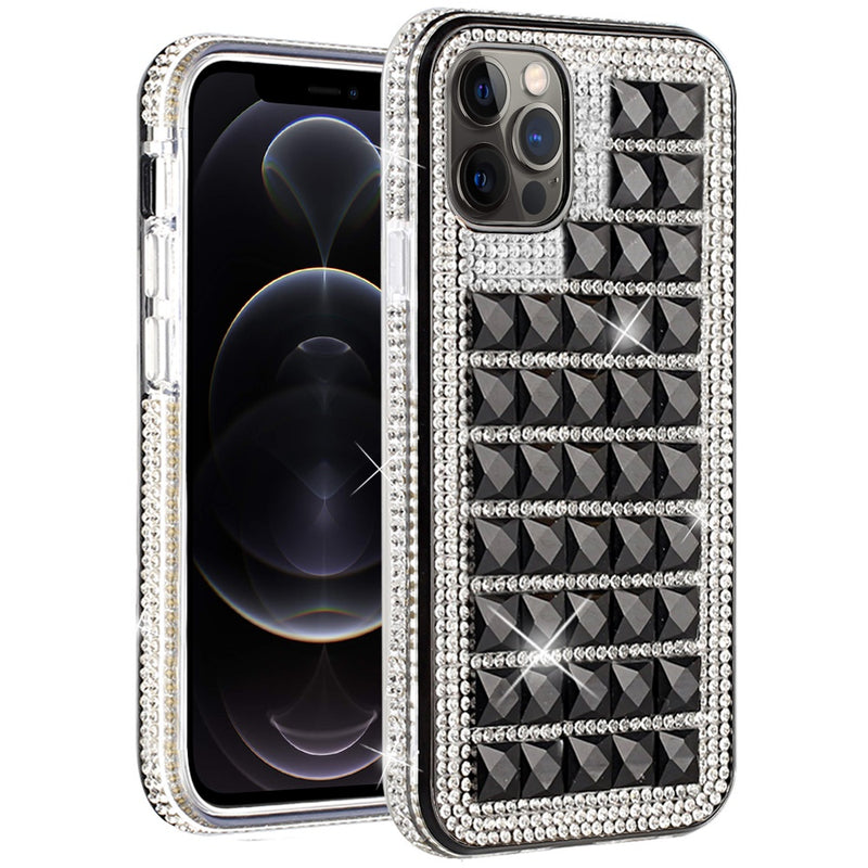 For iPhone 12 Pro Max 6.7 Bling Diamond Shiny Crystal Case Cover - Black