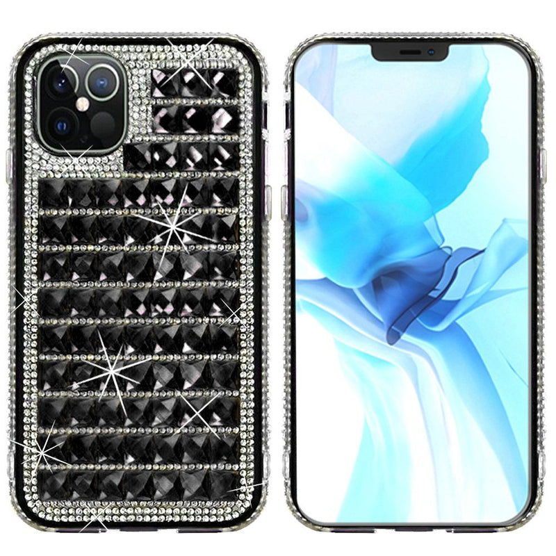 For iPhone 12 Pro Max 6.7 Bling Diamond Shiny Crystal Case Cover - Black