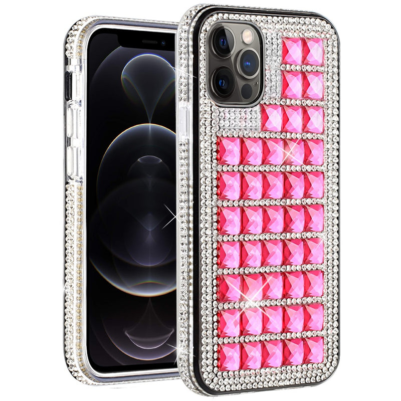 For iPhone 12 Pro Max 6.7 Bling Diamond Shiny Crystal Case Cover - Hot Pink