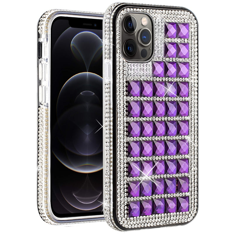 For iPhone 12/Pro (6.1 Only) Bling Diamond Shiny Crystal Case Cover - Dark Purple