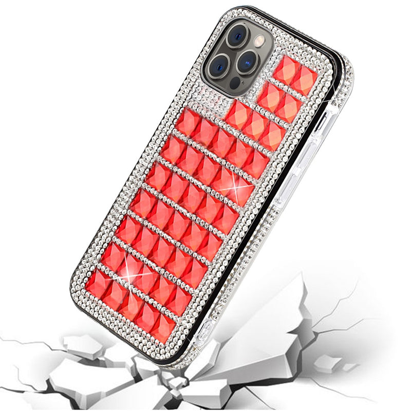 For iPhone 12 Pro Max 6.7 Bling Diamond Shiny Crystal Case Cover - Red