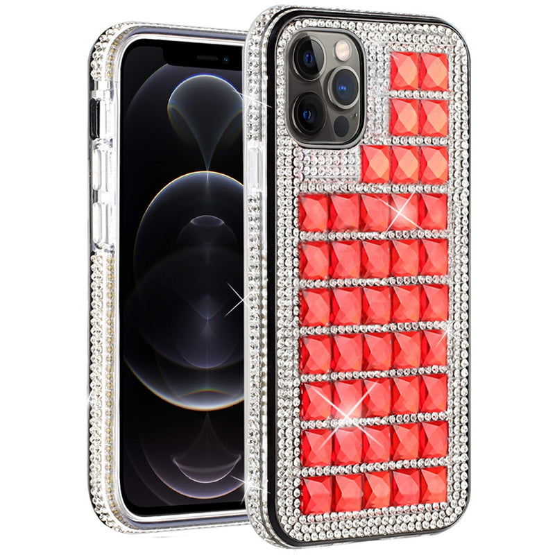 For iPhone 12 Pro Max 6.7 Bling Diamond Shiny Crystal Case Cover - Red