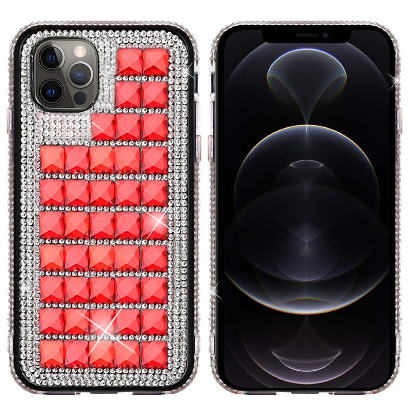 For iPhone 12 Pro Max 6.7 Bling Diamond Shiny Crystal Case Cover - Red