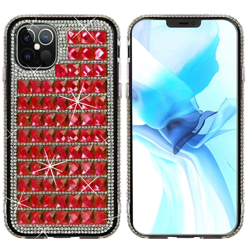 For iPhone 12/Pro (6.1 Only) Bling Diamond Shiny Crystal Case Cover - Red